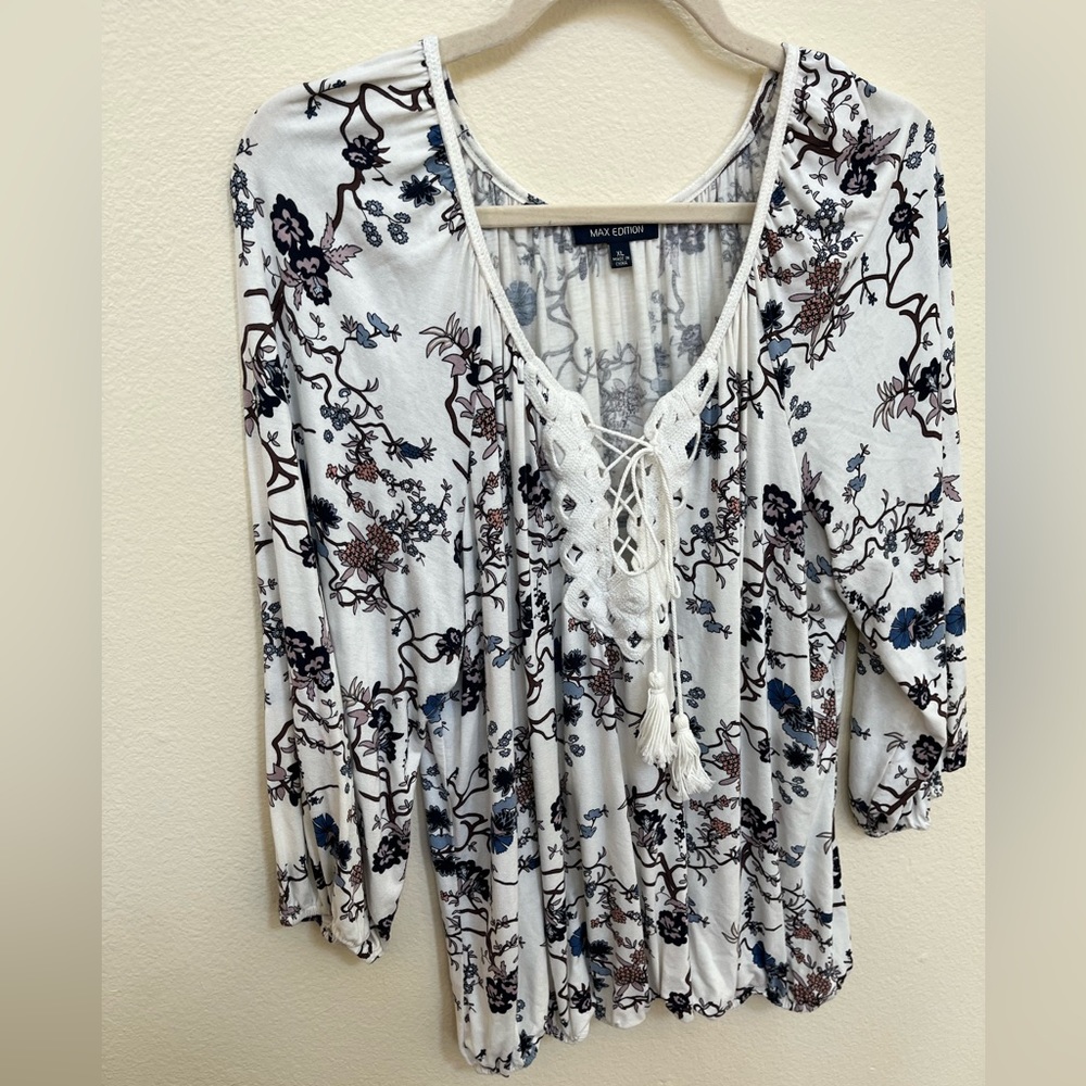 Max Edition Boho Peasant Floral Top sz XL